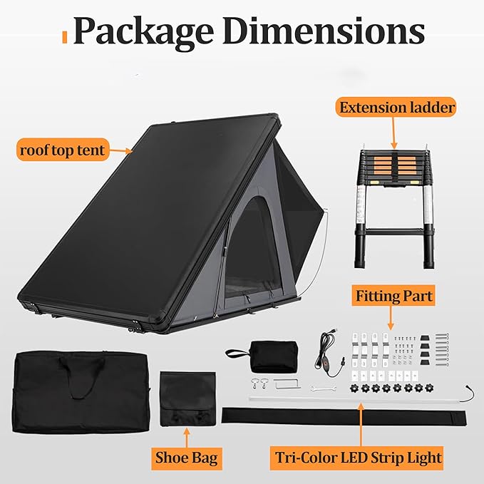 Aluminium Roof Top Tent,with Tri-Color LED Strip Light & 1.97" Thick Memory Foam Mattress,for Car Jeep SUV Truck Camping,2-3 People