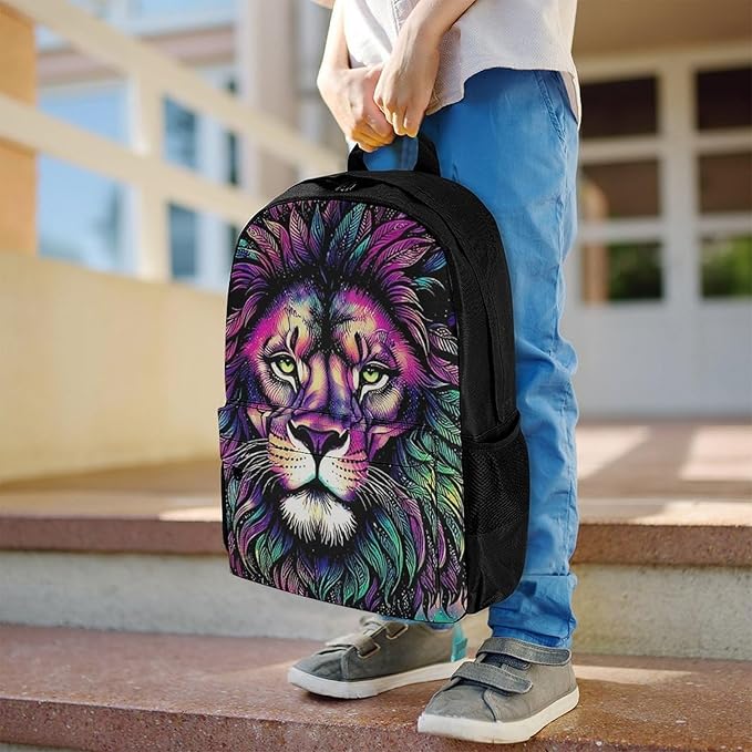 Supdreamc Polyester Daypack Bookbag for Gym Business Bicycle, Large Capacity Multipurpose Anti-Theft Carry On Bag, Colorful Lion Galaxy Art Travel Hiking Daypack