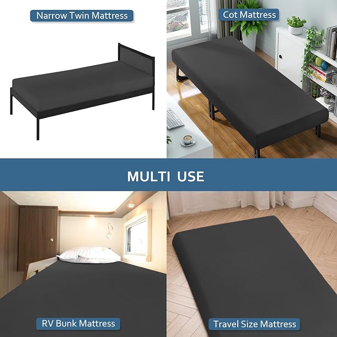 Cot Sheets 31" x 75"(Sheet Only), Cot Fitted Sheet Ultra Soft and Breathable Snug Fit for Narrow Twin Mattress/RVs Bunk/Guest Beds/Army Cots/Trifold Mattress/Travel Size Mattress Black