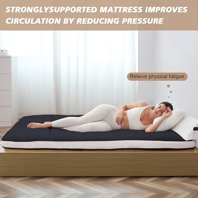 Queen Size Futon Mattress - Extra Thick Foldable Japanese Floor Mattress - Memory Foam Sleeping Pad for Adults - Tatami Mat Suitable for Camping & Guest -Black