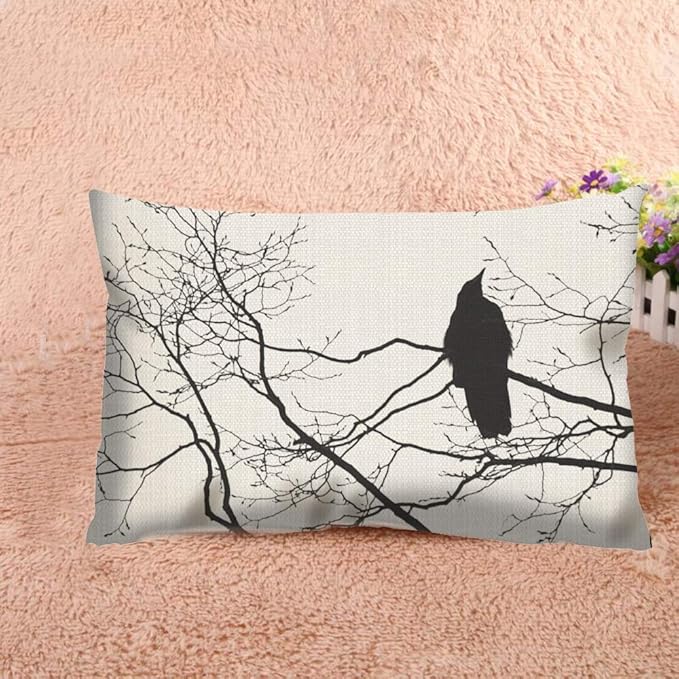 Throw Pillow Cover Gothic Raven On A Tree Branch Decorative Pillow Case Home Decor 20x12 Inches Pillowcase