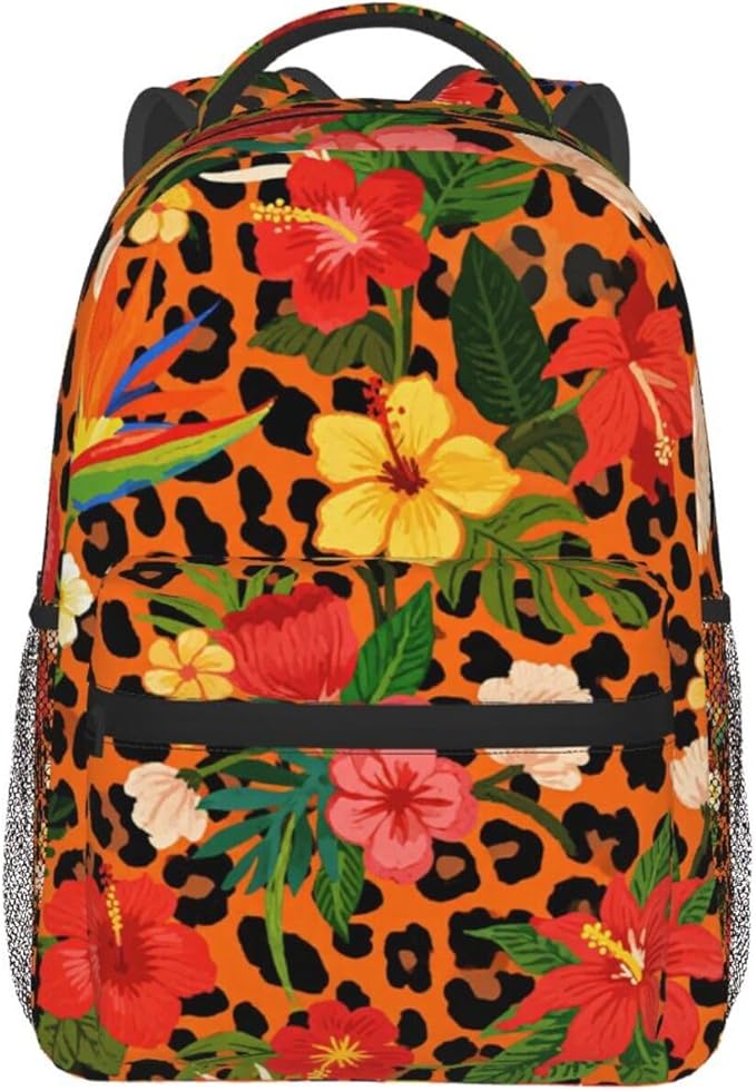 Shoulder Book Bags Anti-Theft Multipurpose Big Capacity Bookbag, Cheetah Leopard Print Floral Earth Yellow Travel Hiking Backpack With Smooth Zippers