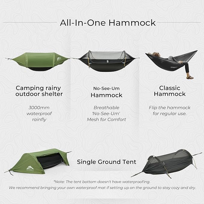 Camping Hammock Tent with Mosquito Net & RainFly, 3 in 1 Waterproof Portable Sleeping Hammock Bug Backpacker Lightweight Outdoor Gear Swing for Hiking Travel Patio Expedition(Dark Green)