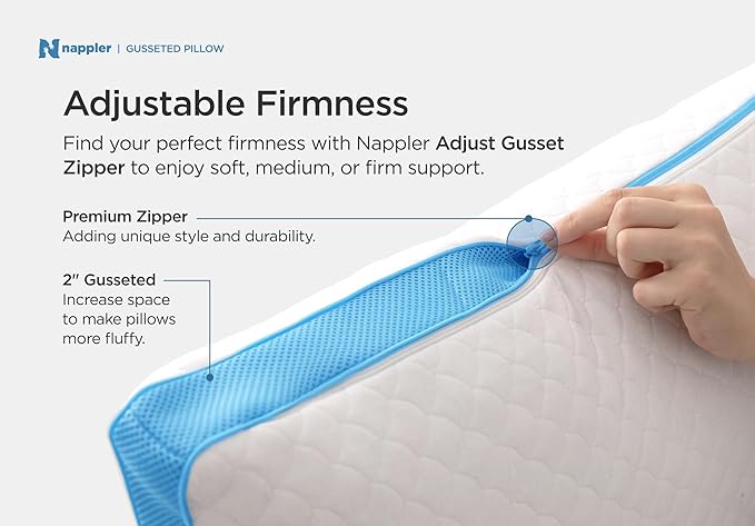 Side and Back Sleeper Pillow for Neck and Shoulder Pain Relief-Shredded Memory Foam Bed Pillow for Sleeping - 100% Adjustable Fill - Queen Size - Set of 2 - Washable Case. Extra Fill Included