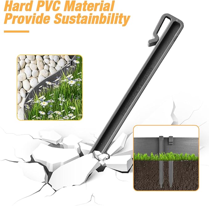 100-Pack 10 Inch Plastic Edging Nails Black,Side-Insert Nylon Landscape Anchoring Spikes,Landscape Stake for Paver Edging, Weed Barrier& More