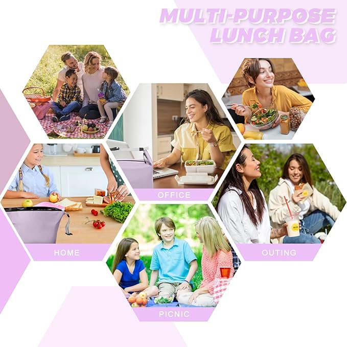 Lunch Bag for Women & Men Fresh Keep Lunch Box, Small Leakproof Cooler Bag Food Lunch Containers High Capacity Reusable Loncheras para Mujer for Work, Office, Picnic, Travel (Purple)