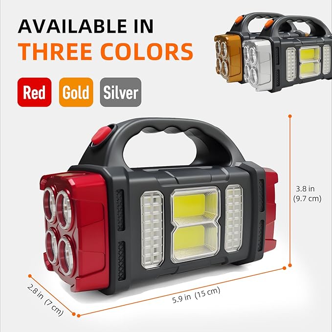 Versatile Solar Flashlight with Dual Charging Modes | 4 Light Modes USB/Solar Powered| Portable Emergency Charger & Outdoor Camping Light (Gold-2pcs)