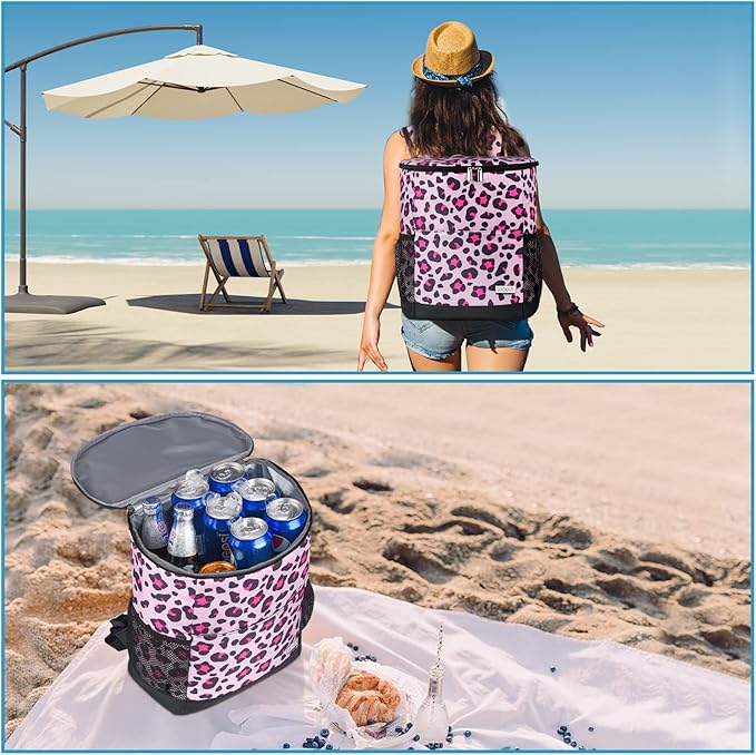 Wolka Cooler Backpack 30 Cans,Portable Backpack Coolers Insulated Leak Proof,Waterproof Soft Sided Cooler Bag for Travel,Beach,Camping,Picnic,Lunch Backpack for Women (Pink)