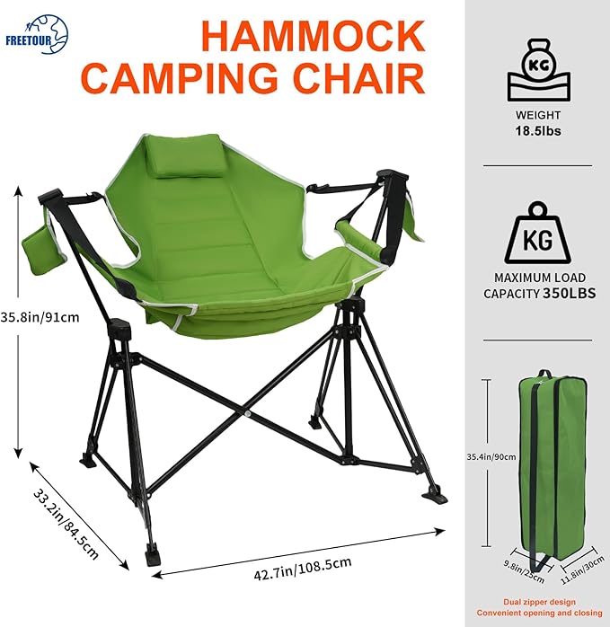 Hammock Camping Chair Folding 350lbs Foldable Portable Rocking Chairs for Adults Outside Swinging Camp with Stand Lawn Garden Hanging Outdoor