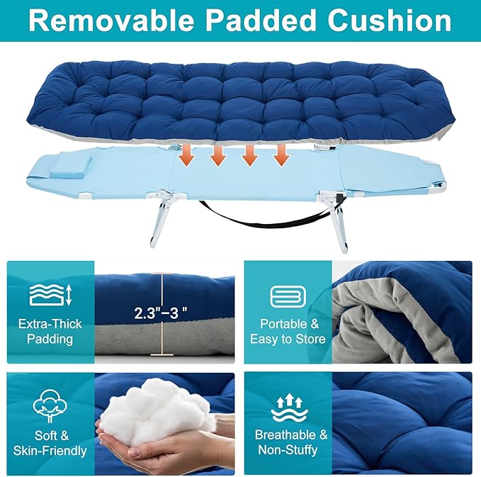 ABORON Folding Camping Cot with Mat & Face/Arm Hole for Adults, Portable Sleeping Bed for Outdoor, Camping, and Travel, Comfortable & Easy to Set Up