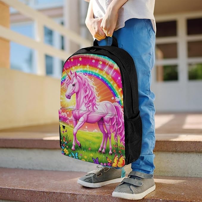 Supdreamc Daypack Anti-Theft Multipurpose Large Capacity Shoulder Bag, Rainbow Unicorns And Butterflies Travel Hiking Camping Rucksack With Smooth Zippers