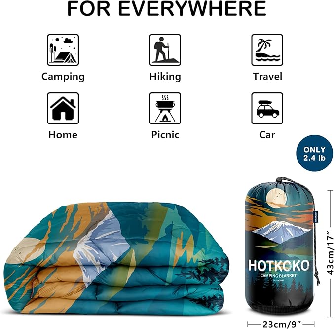 Camping Blanket,Lightweight Puffy Printed Camping Blanket Packable Outdoor Blanket for Camping,Traveling, Stadium, Hiking, Picnics