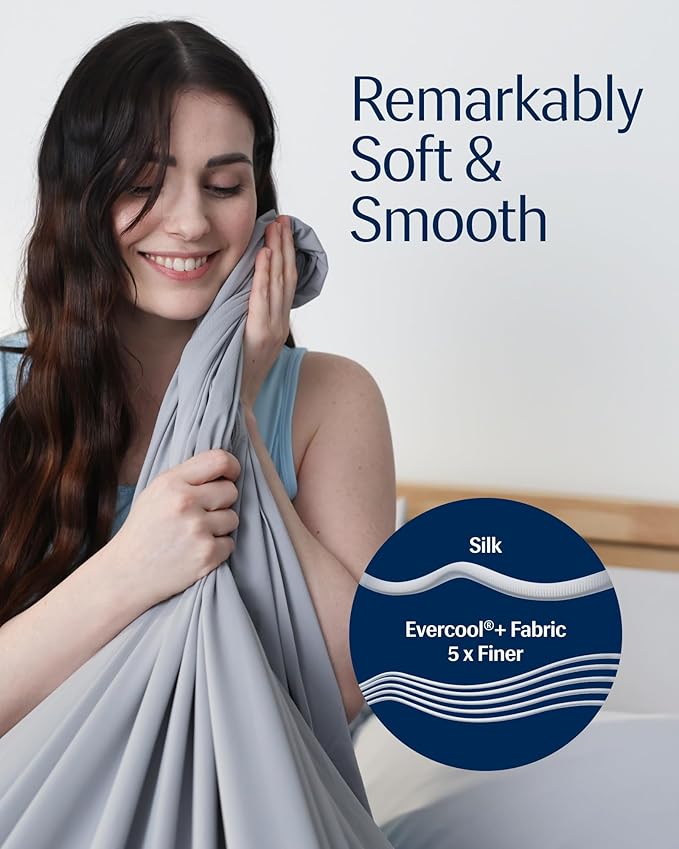 REST® Evercool®+ Starter Sheet Set Twin XL Light Gray, Breathable Bed Sheets for Hot Sleeper and Night Sweats, with Pillowcases, Ionic+ Self-Cleaning Silver Yarn for Sensitive Skin, 3PCS No Flat Sheet
