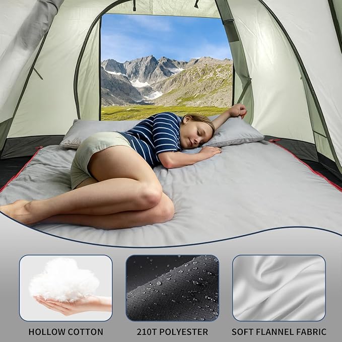 ShinHye Double Sleeping Bag for Adults with 2 Pillows, Camping Sleeping Bags Flannel Cotton 2 Person Sleeping Bags XXL Queen Size Sleeping Bag for Cold Weather