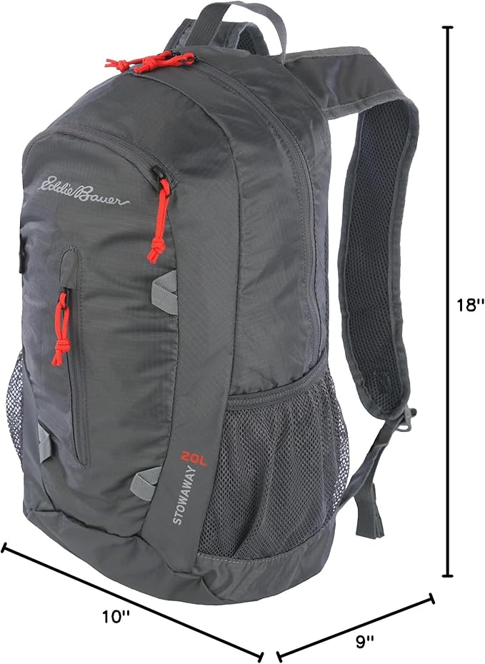 Eddie Bauer Stowaway Packable Backpack | Travel | Outdoor | Lightweight | Foldable | Durable | Ripstop Polyester | 20L - Dark Smoke