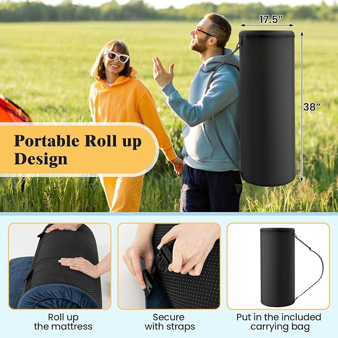 Goplus Memory Foam Camping Mattress, Portable Roll up Sleeping Pad w/Anti-Slip Bottom, Travel Bag, Single/Twin Waterproof Floor Mat, Guest Bed