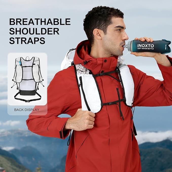 IX INOXTO Hiking Backpack 15L/22L Ultra Lightweight Packable Travel Backpack Small Waterproof Foldable Outdoor Day Pack with Two 500ML soft flasks for Men Women (White)