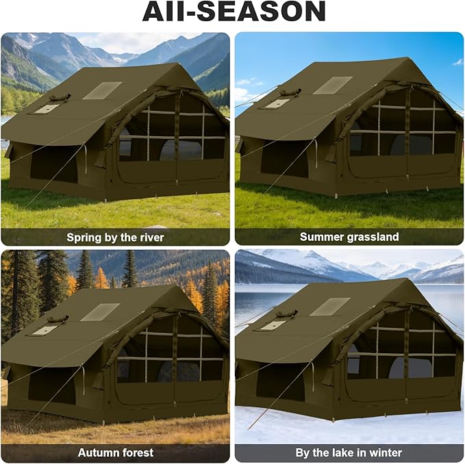 Inflatable Camping Tent,2/4/6/8 Person Glamping Inflatable Tents with Awning, Quick Setup Blow Up Tents with Pump, Waterproof Oxford Inflatable House for Camping, Air Glamping Hot Tents for Adult