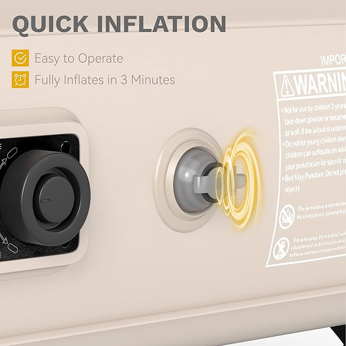 DWVO Inflatable Twin Air Bed with Folding Frame & Rolling Bag, Built-in Pump Blow Up Mattress for Camping, Guest Room & Travel, Portable Air Mattress with Case, 75 x 39 x 24 Inches, Brown