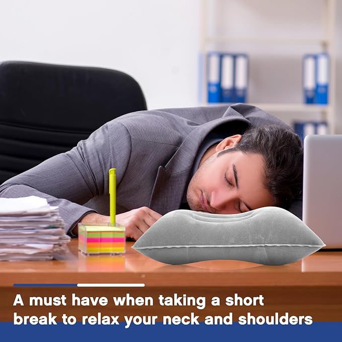 Maitys 5 Pieces Inflatable Travel Pillow Portable Compact Air Pillow Flocked Fabric Backpacking for Camping Hiking Home Office Sleeping Neck Head Lumbar Support(13.39 x 8.66 Inches,Gray)