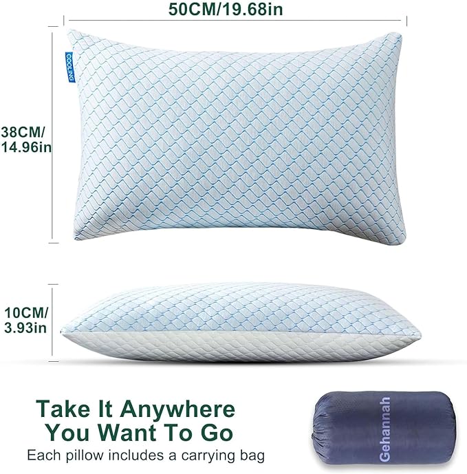 Gehannah Travel Pillow - Large 1 Pack Compressible Camping Pillow for Sleeping - Shredded Memory Foam with 1 Storage Bags - Supportive for Adults, Kids, Outdoor, Backpacking, Hiking Gear
