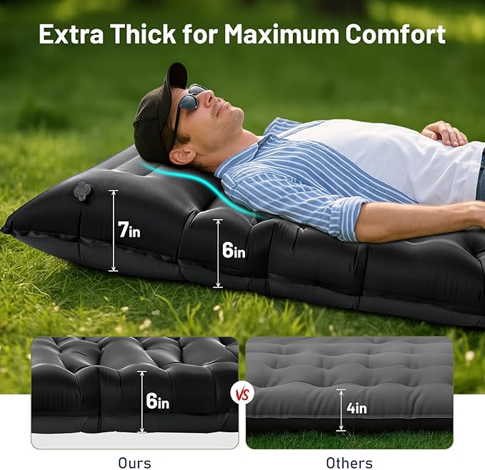 KASBAH Camping Sleeping Pad,6 inch Thick Inflatable Camping Mattress with Built-in Foot Pump and Pillow,Ultralight Sleeping Mat Backpacking Gear for Outdoor Hiking,Camping, Traveling and Tent