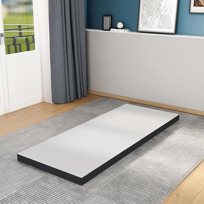 Full Size Folding Mattress Tri-Fold Memory Foam Mattress Topper | Portable for Camping, Guest, Fold Out for Floor, Travel | 3 Inch Full Size, White