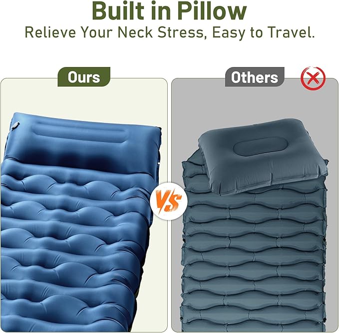 KASBAH Camping Sleeping Pad,6 inch Thick Inflatable Camping Mattress with Built-in Foot Pump and Pillow,Ultralight Sleeping Mat Backpacking Gear for Outdoor Hiking,Camping, Traveling and Tent