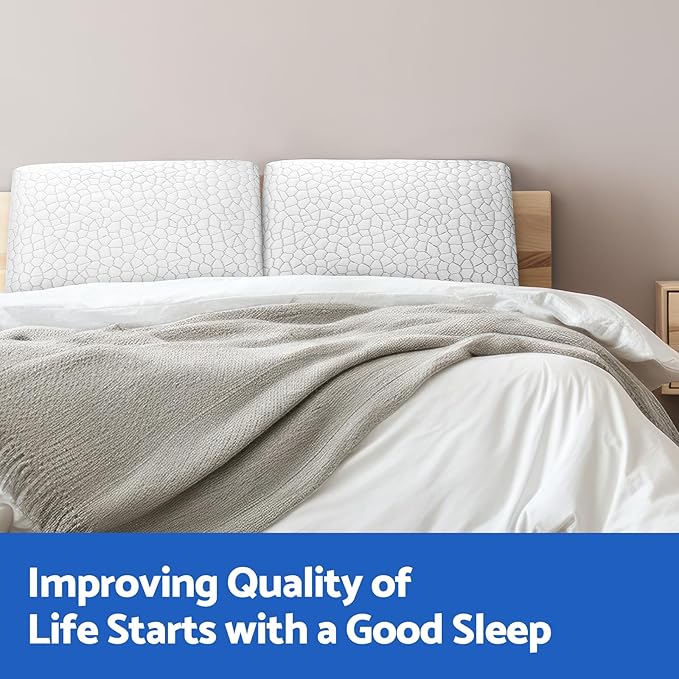 Memory Foam Pillows for Sleeping, Cooling Pillow with Removable and Machine Washable Cover, Bed Pillow for Side, Back and Stomach Sleepers, Queen Size (2 Pack)