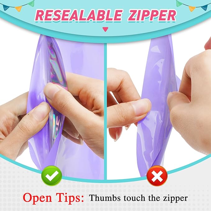 Funfery 300 Pack Smell Proof Resealable Bags for Food Storage,Holographic Bags 4x6 Purple Mylar Clear Packaging Bag- Scent Proof for Cookies, Zip Foil Pouch for Small Business