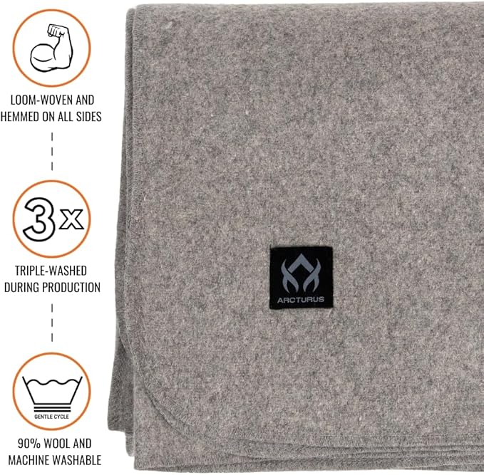 Arcturus Tahoe Wool Bed Blanket | Soft, Breathable Wool Blanket for Year-Round Comfort - King Size (90"x 108") | Thick, Washable & Warm (Navy Blue)