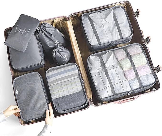 8 Set Packing Cubes for Suitcases Travel Luggage Packing Organizers,Travel Essentials Accessories Luggage Organizer with Shoe Bag Tioletry/Laundry Bag(Grey)