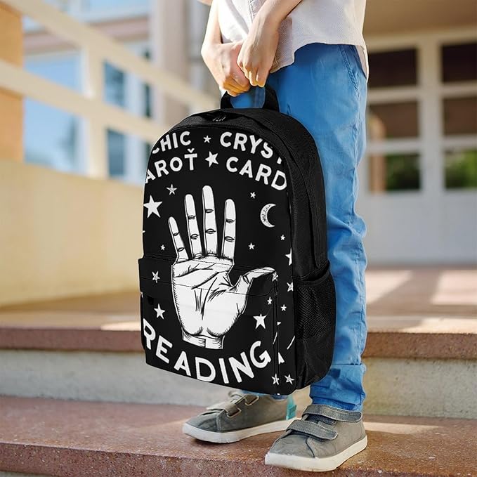 Supdreamc Men Women Polyester Psychic Readings Fortune Teller Art Black Daypack Bookbag Big Capacity Shoulder Bag With Padded Straps for Climbing Travel Walking Cycling