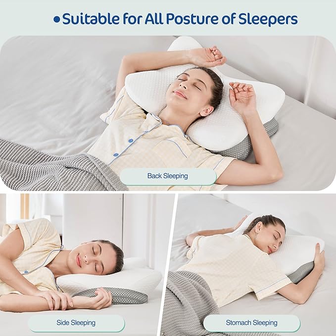 Ergonomic Cervical Pillow for Neck and Shoulder Pain Relief - Memory Foam Contour Pillow with Dual Heights, Breathable Pillowcase, Orthopedic Support for Side, Back, Stomach Sleeper
