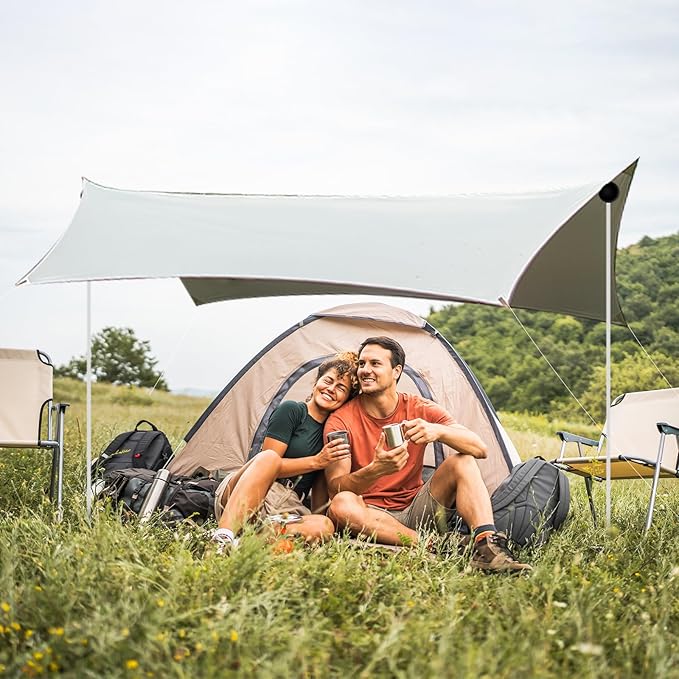 Beach Tent Poles Replacement - 6.56Ft Awning Poles with Ground Stakes for Tarp Canopy, Foldable Aluminum Alloy Tarp Poles for Camping, Parties, Fishing, and Hiking, 2-Pack