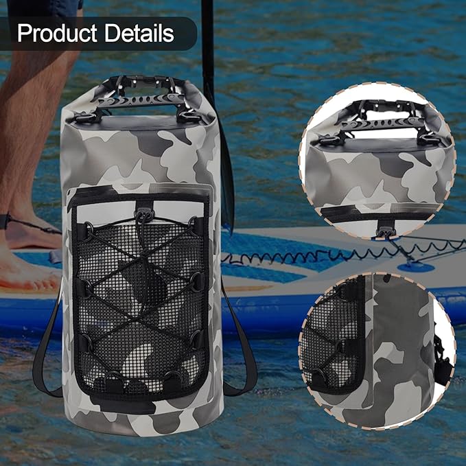 Yiju Waterproof Dry Bag Backpack Durability Lightweight Multifunctional Storage Bag for Travel Boating Camping Hiking, Gray