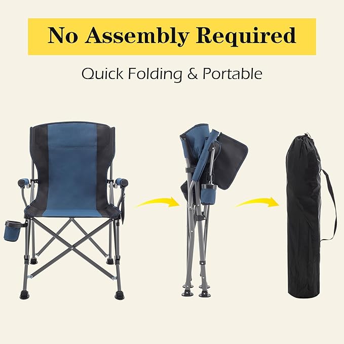 Fishing Chair Camping Chairs Foldable Lawn Beach Portable Campact Chair with Side Pockets and Cup Holder for Adults