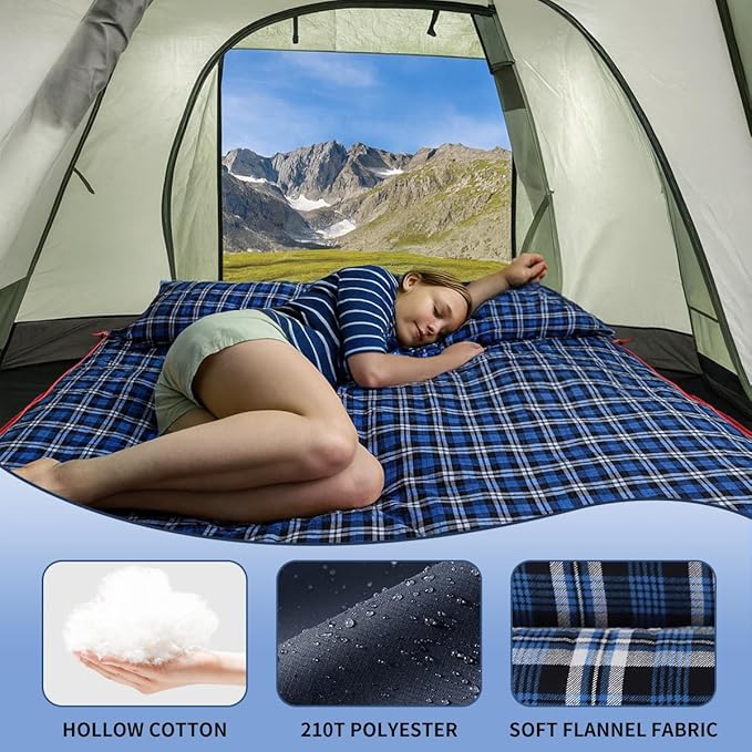 ShinHye Double Sleeping Bag for Adults with 2 Pillows, Camping Sleeping Bags Flannel Cotton 2 Person Sleeping Bags XXL Queen Size Sleeping Bag for Cold Weather
