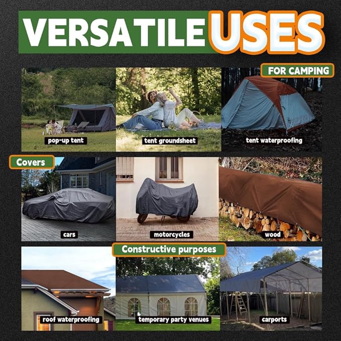 RAINDEWAY 20x30 Feet Super Heavy Duty Tarp 18 Mil, UV Resistant, Weatherproof, Multipurpose Waterproof Poly Tarp with Grommets and Reinforced Edges, Brown/Gray Tarps