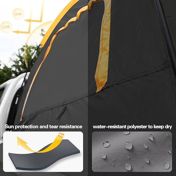 Pickup Truck Blackout Tent, Portable Truck Bed Tent for Camping, Waterproof PU2000mm Double Layer for 2 Person, Compact and Full Size Regular Bed Long Bed (Black)