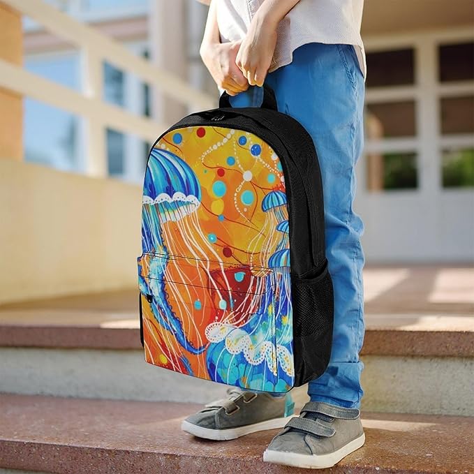 Supdreamc Backpack Anti-Theft Multipurpose Large Capacity Carry On Bag, Watercolor Ocean Sea Jellyfish Art Camping Outdoor Backpack With Side Pockets