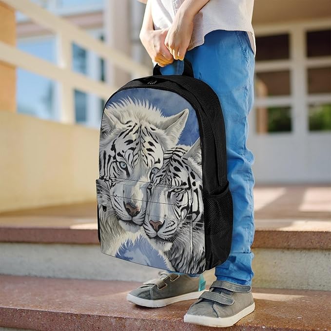 Supdreamc Rucksack Multipurpose Anti-Theft Big Capacity Shoulder Bag, White Tiger Love Travel Hiking Camping Rucksack With Side Pockets