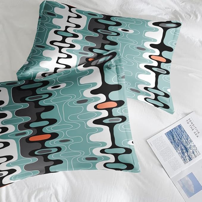 Comforter Set King Size, Mid Century Retro Stripe 7 Pcs Bedding for Kids and Adults, Vintage Geometric Cool Bed Sheet Sets with Fitted Sheet 2 Pillowcases & 2 Shams for Bedroom Bed Decor