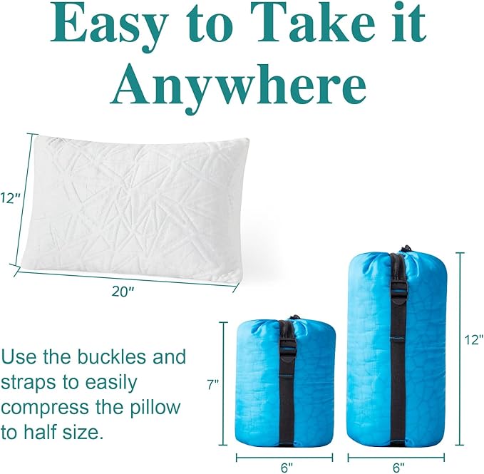 Small Shredded Gel Memory Foam Pillow,Adjustable for Contoured Support -Portable Ideal for Backpacking, Camping, Travel, Car, Airplane,Office Nap