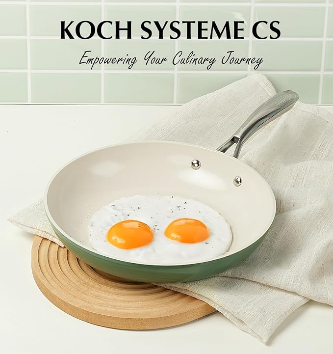 KOCH SYSTEME CS 8 Inch Nonstick Frying Pan Skillet, Non Stick Ceramic Frying Pan with Stay-Cool Stainless Steel Handle, Induction Compatible Egg Pan, PFOA Free, Dishwasher Safe & Oven Safe, Green