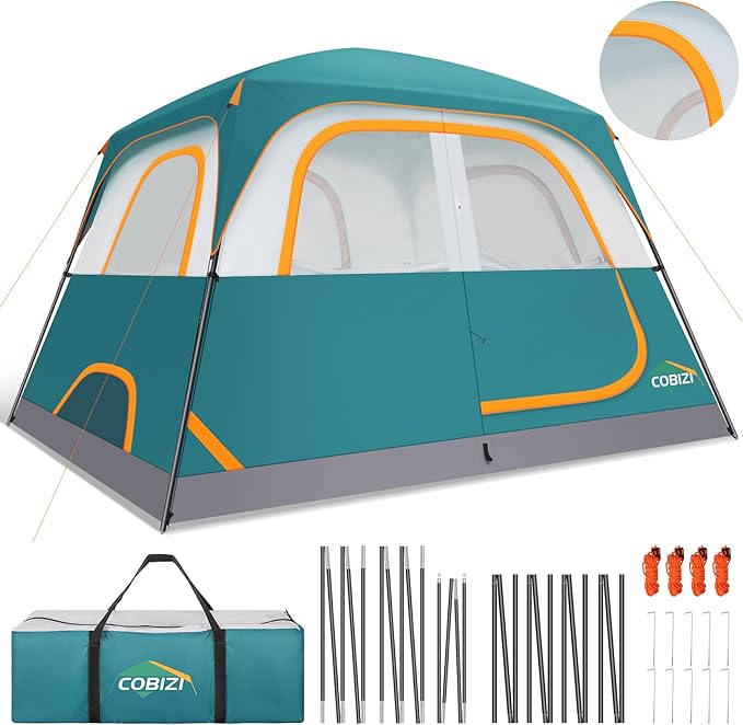 COBIZI 4-6-8-10 Person Camping Tent, Spacious Family Tents for Camping Ideal, Hiking, 3500mm Waterproof Double-Layer Windproof Tent for Hiking & Backpacking