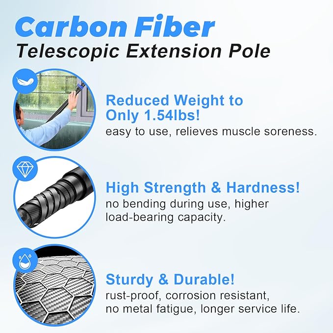 DOBEN 3.5-12FT Carbon Fiber Telescopic Extension Pole with Car Wash Brush Head, Bi-Level Soft Scrub Brush with Long Handle for RVs, Cars, Trucks, House Siding, Deck, Floors