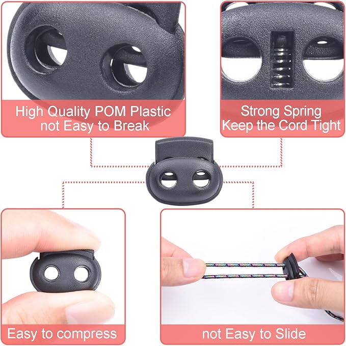 25Pack Assorted Color Plastic Cord Locks for Drawstring, Paracord Spring Toggle Stopper Clasp Elastic Shoeslace Lock Sweatpants Gloves Bungee Swim Goggles Hoodie String Clips Replacement