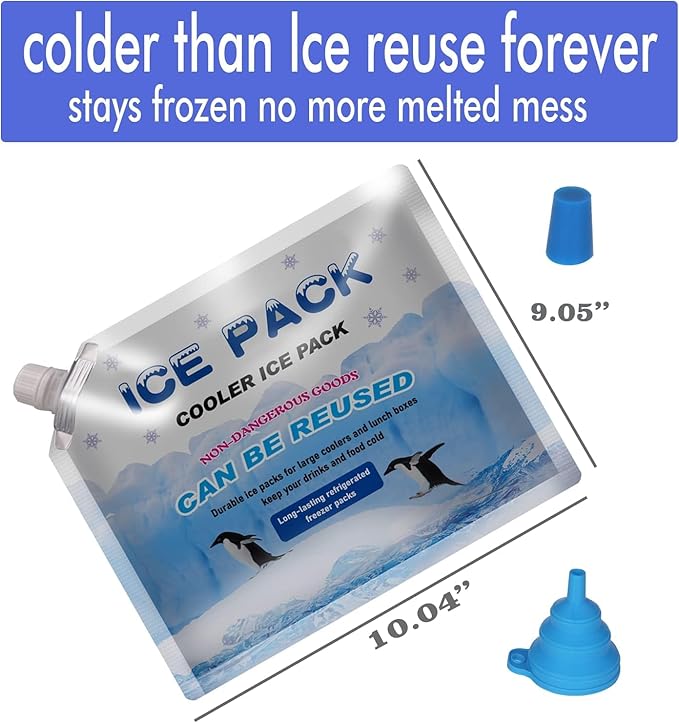 6 Pieces Reusable ice Packs for Coolers,Long Lasting Cooler ice Pack, 24to 48 Hours of Cold Gel Ice Pack.Lunch Bag CoolerIt can Hold 1400-1600ml of Water