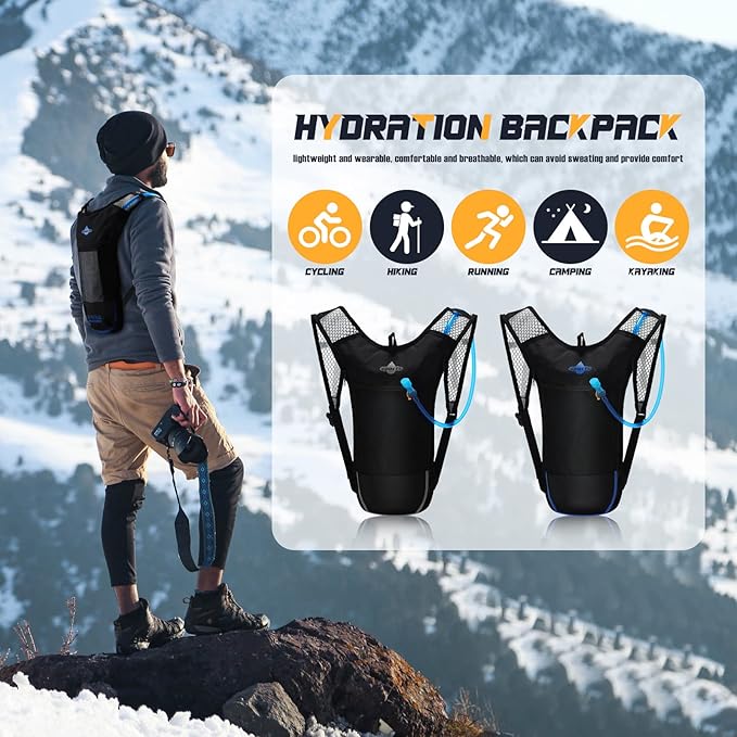Weewooday 4 Pack Hydration Backpack Pack with 2l Water Bladder Hiking Lightweight Water Backpack Bulk with Hydration Bladder Running Cycling Biking Camping Music Festival Outdoor for Men and Women